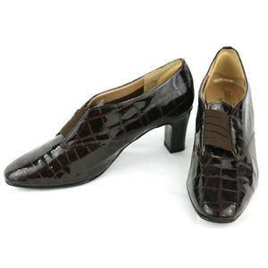 Magdesians Brown Patent Leather Crocodile Alligator Embossed Oxfords Heels 6 1/2